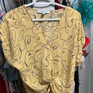 Sweet Rain Yellow Blouse with Tie Front and Wrap Style